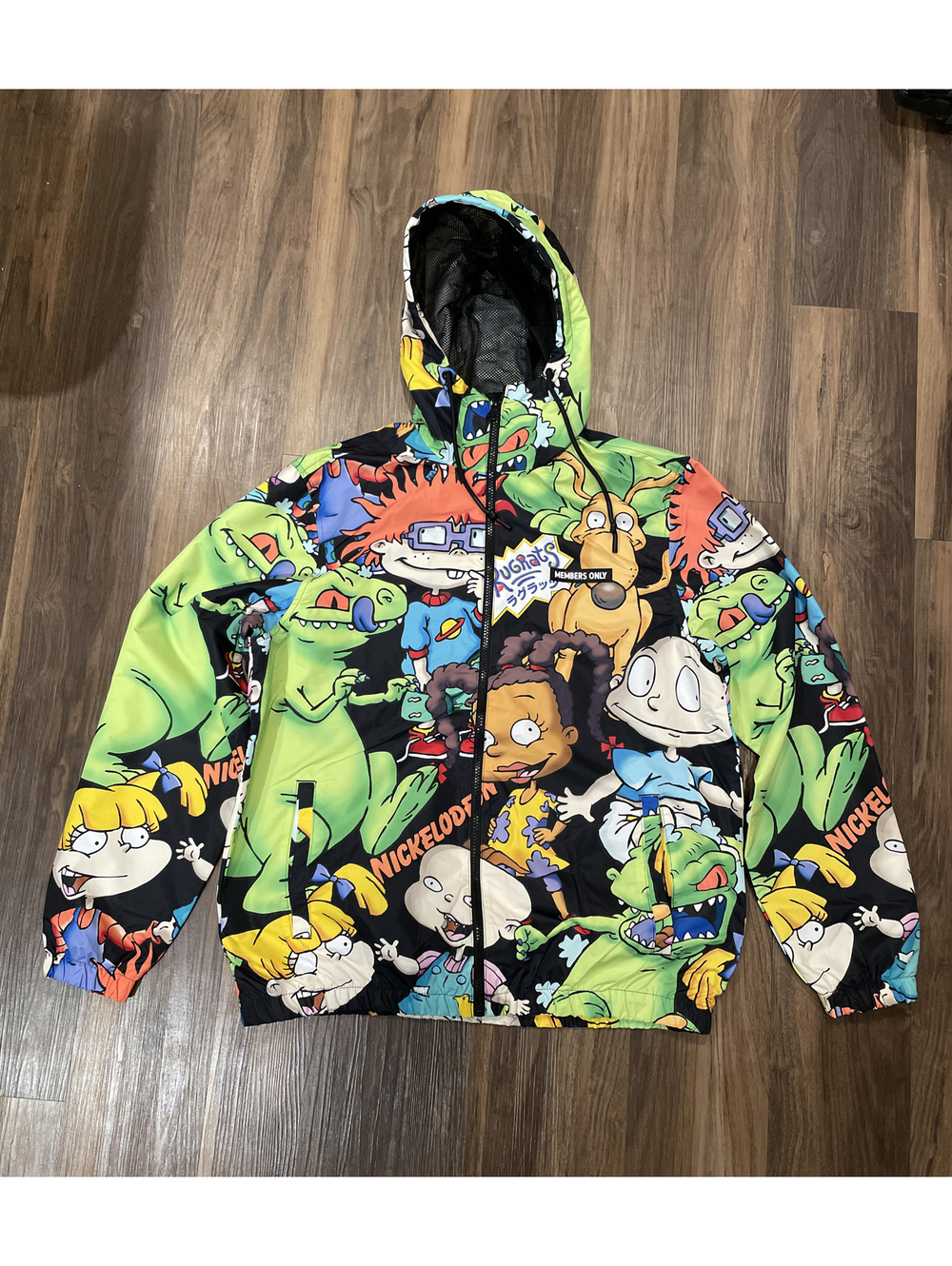 Members Only Nickelodeon Rugrats Black Green Zip Windbreaker Jacket Size Medium